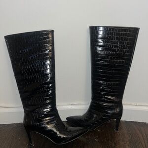 Black faux snake skin boots